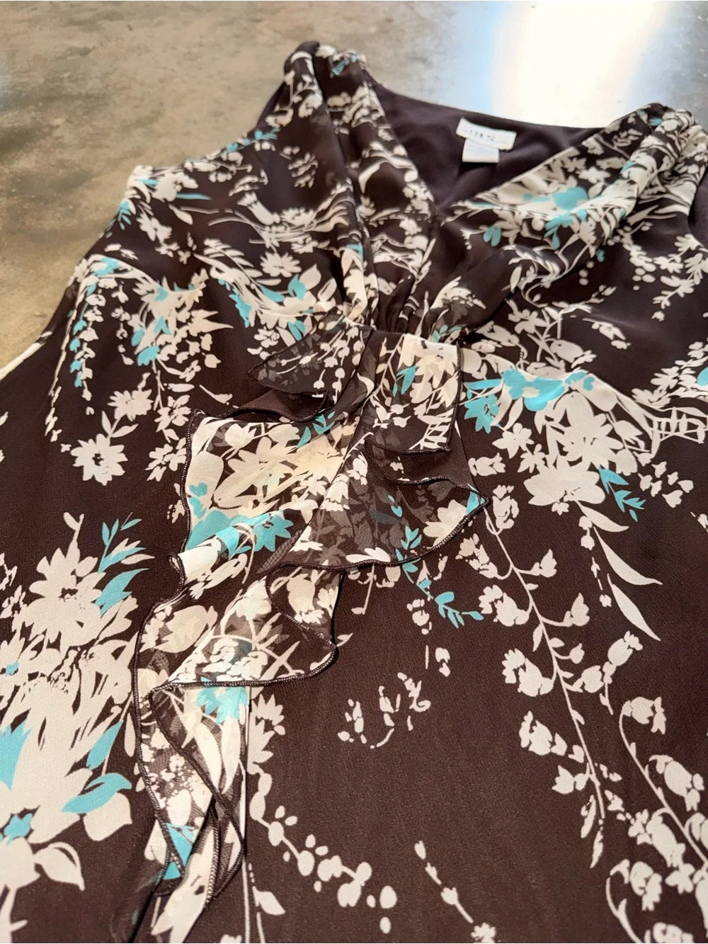 J.B.S. Brown Floral Sleeveless Ruffle V-Neck Midi Dress Size 10 - Picture 2 of 11